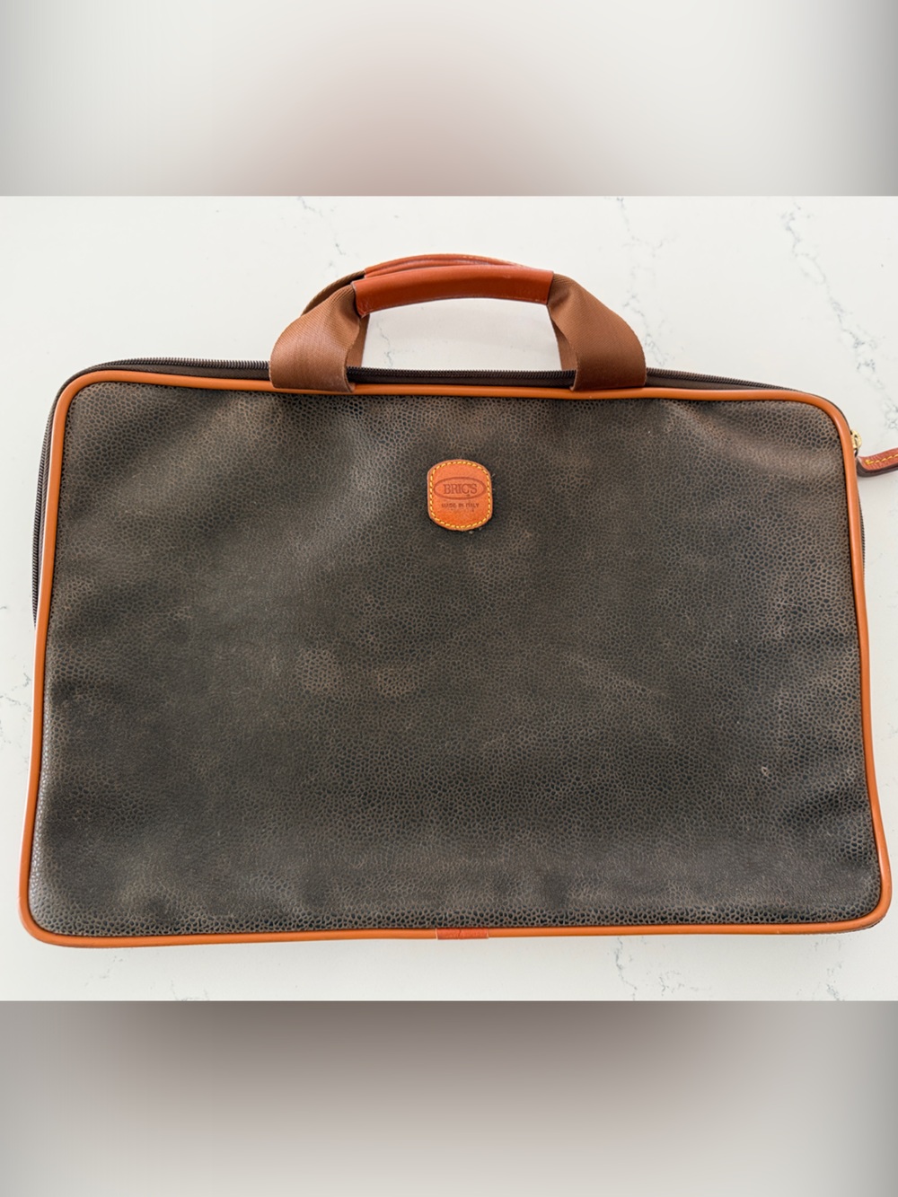 Bric's Olive brown suede and leather laptop case